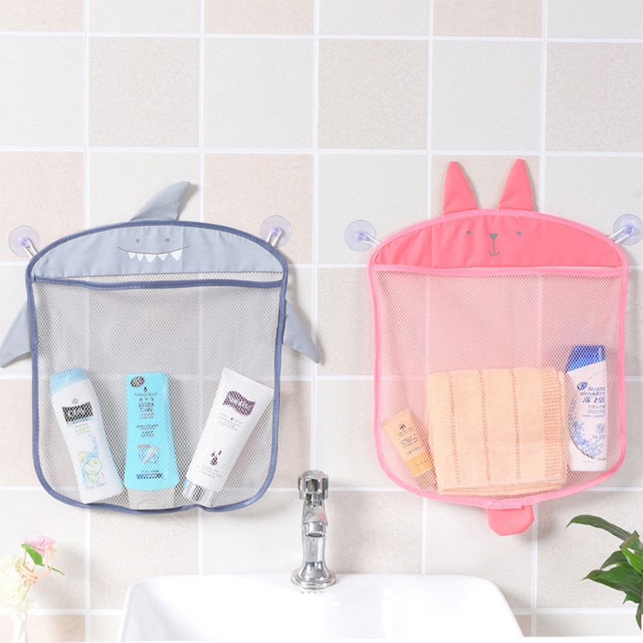 QWZ New Baby Bathroom Mesh Bag Sucker Design For Bath Toys Kids Basket Cartoon Animal Shapes Cloth Sand Toys Storage Net Bag